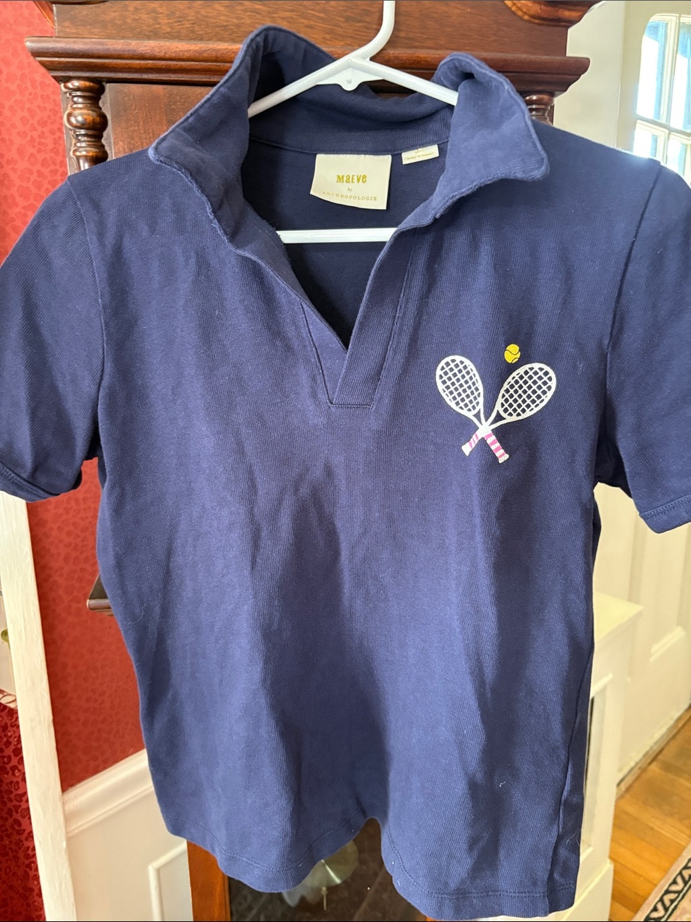 Maeve Navy Polo with Tennis Racket Graphic